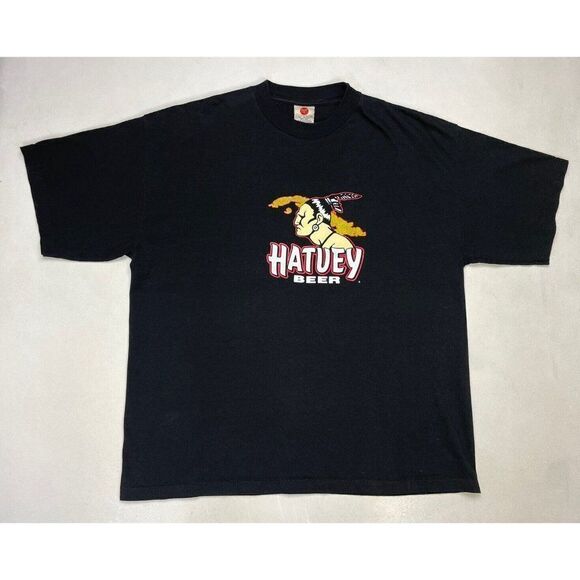VINTAGE Hatuey Beer Graphic T-shirt Men XL Black Short Sleeve USA 90s - Picture 1 of 5